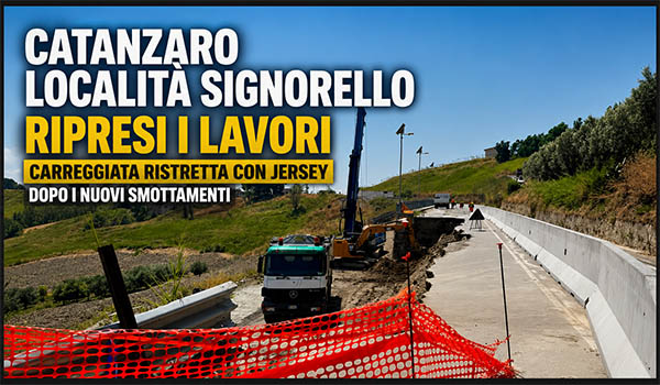 Catanzaro, ripresi i lavori a Signorello dopo la frana: strada a carreggiata ridotta per garantire la sicurezza