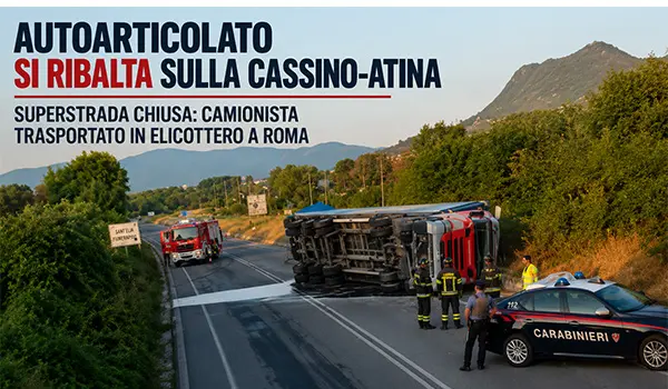 Autoarticolato si ribalta sulla Cassino-Atina, superstrada chiusa in entrambe le direzioni