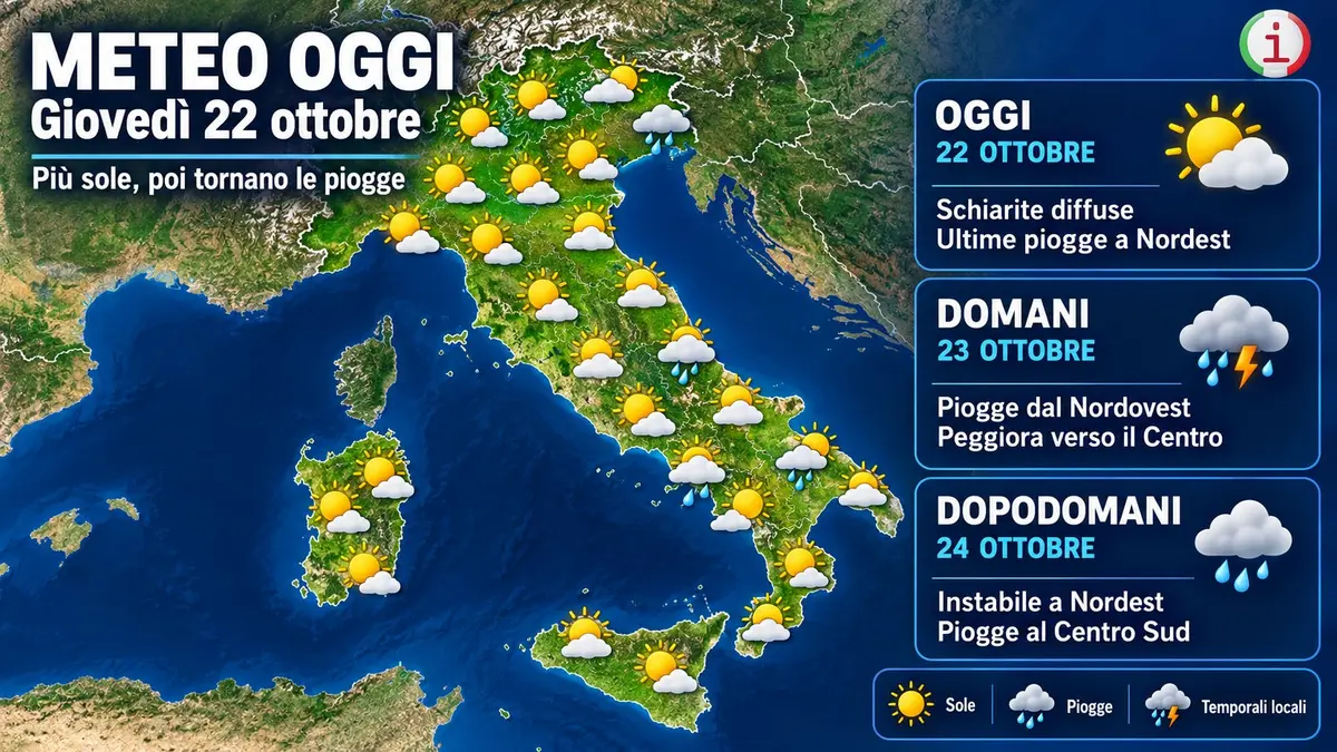 Meteo Italia dal 22 al 25 ottobre breve tregua poi tornano piogge e freddo al mattino