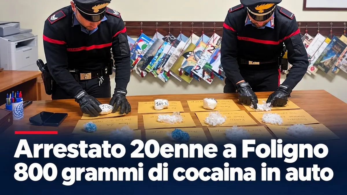 Arrestato 20enne a Foligno con 800 grammi di cocaina in auto