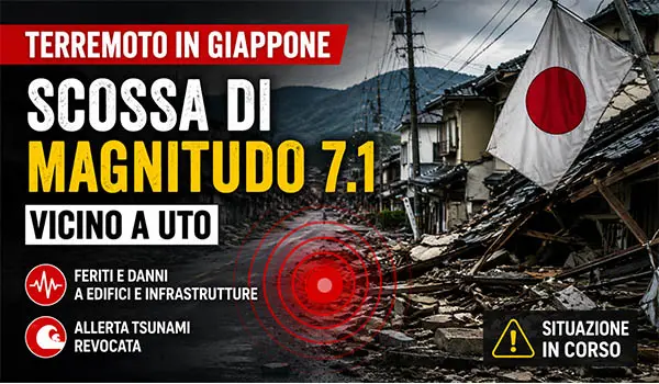 Terremoto in Giappone oggi, forte scossa di magnitudo 7.1 vicino a Uto: feriti, danni e soccorsi in corso
