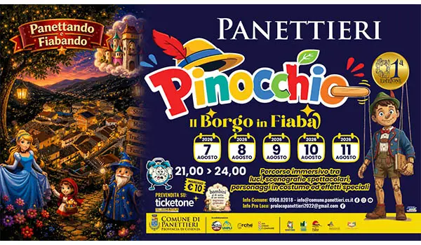 Panettieri (CS): insieme a Pinocchio con l'evento "Panettando e Fiabando", dal 7 all'11 agosto