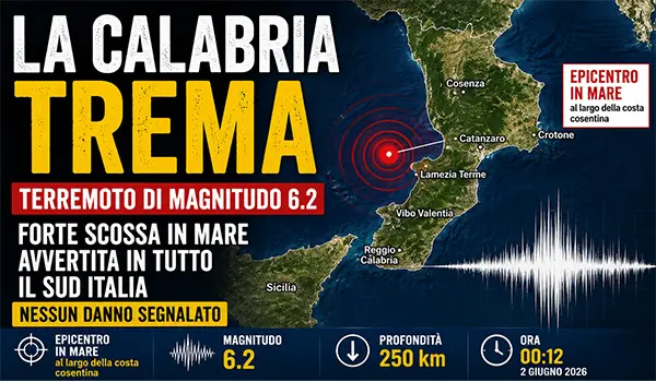 La Calabria trema nella notte: terremoto di magnitudo 6.2 avvertito in tutto il Sud Italia