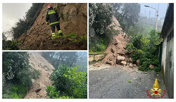Frana a Mesoraca per il maltempo: evacuate alcune abitazioni, intervento dei Vigili del Fuoco