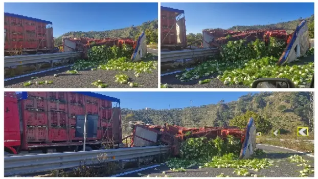 Camion si ribalta sulla SP48: finocchi invadono la carreggiata sulla curva verso la SS280