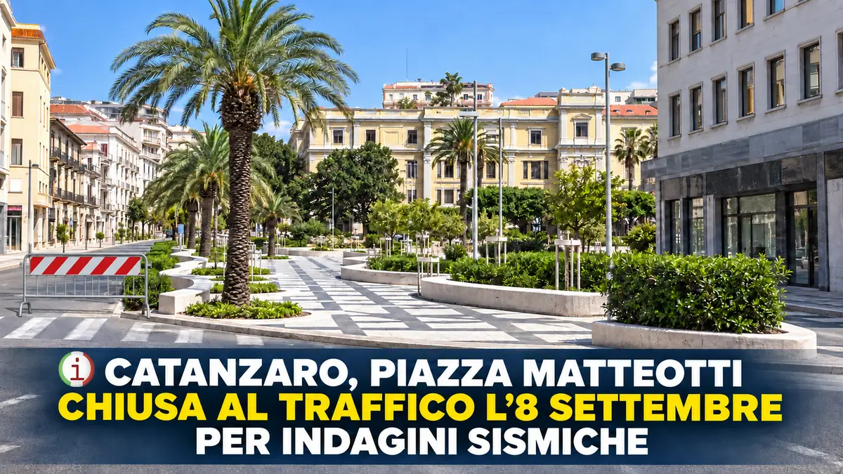 Catanzaro, Piazza Matteotti chiusa al traffico l’8 settembre per indagini sismiche