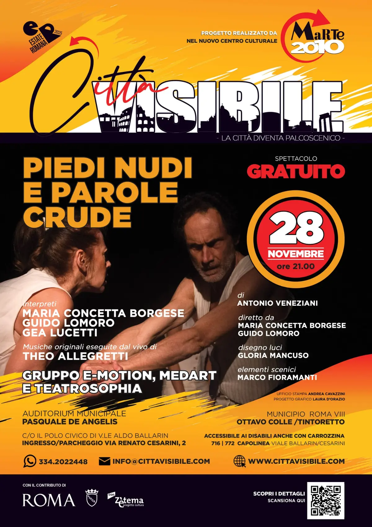 "PIEDI NUDI E PAROLE CRUDE" ALL'AUDITORIUM MUNICIPALE PASQUALE DE ANGELIS
