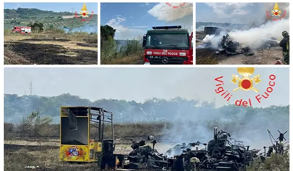 Fiamme a Maida, intervento dei Vvf: danneggiate giostre e alta colonna di fumo visibile dalla SS280