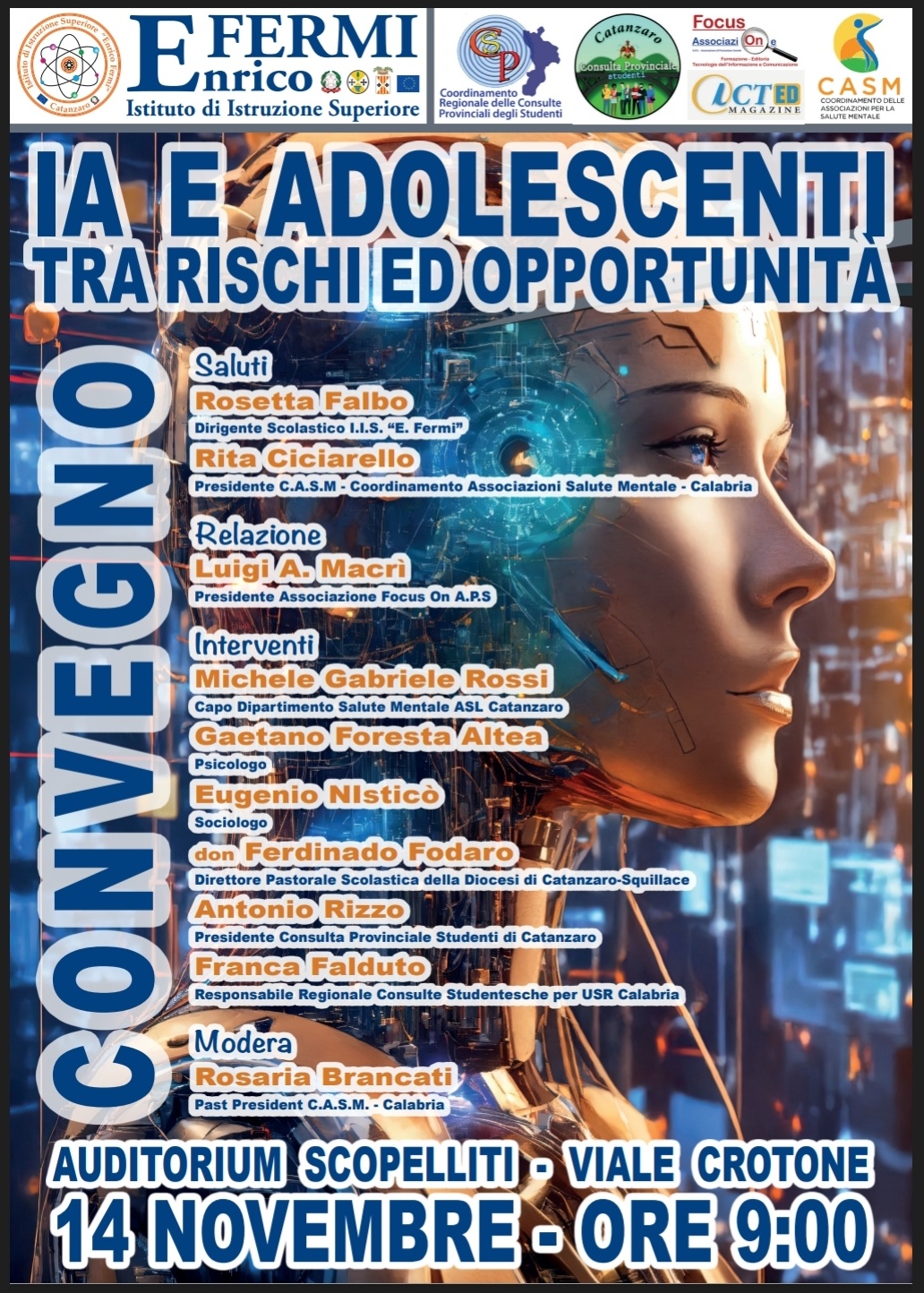 "Intelligenza Artificiale e Minori: Rischi e Opportunità". Convegno il 14 novembre al Liceo "Fermi" di Catanzaro
