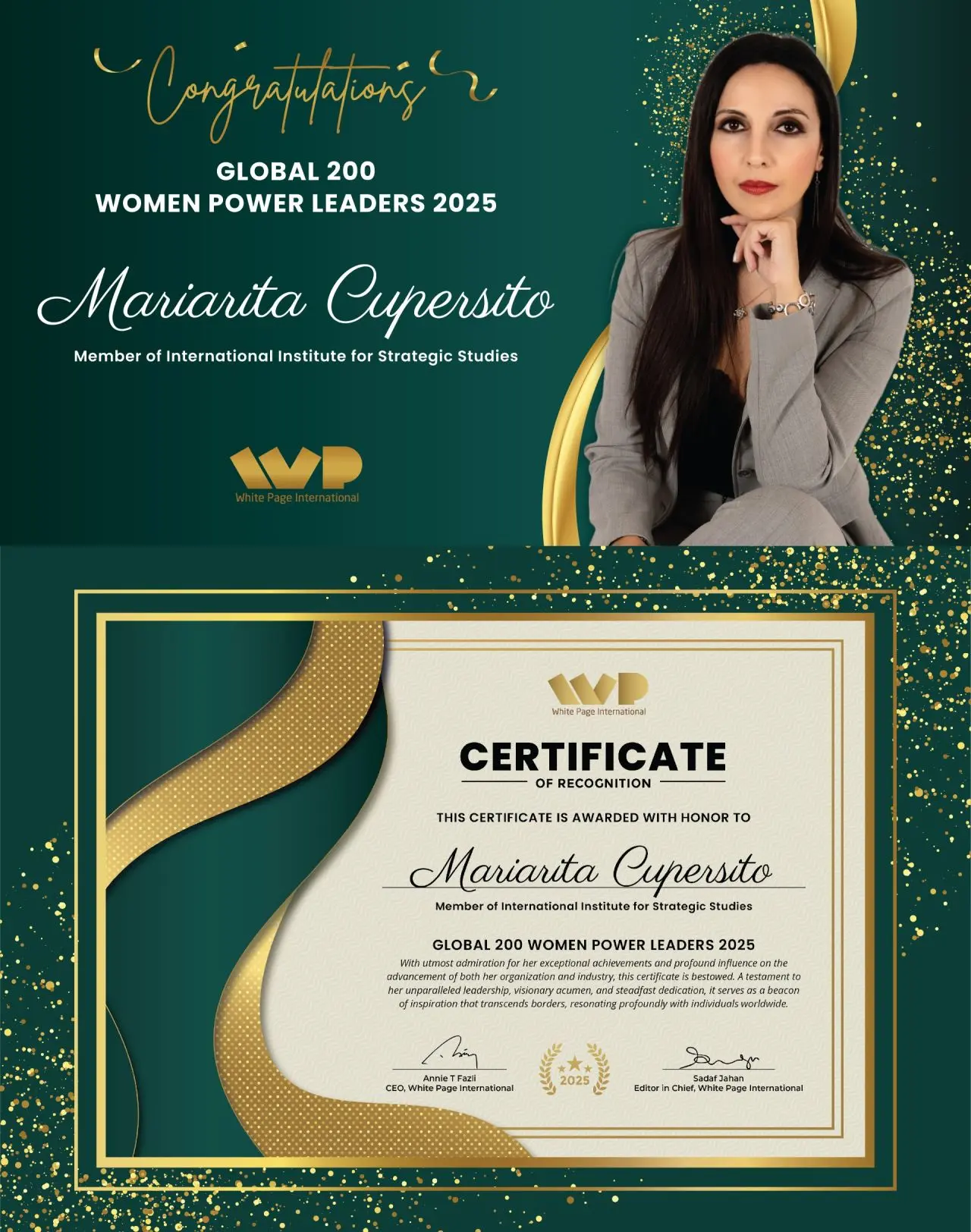 La giurista e giornalista italiana Mariarita Cupersito tra le Global 200 Women Power Leaders 2025