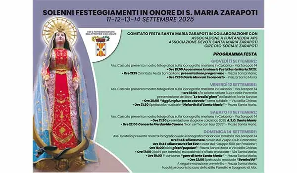 Festa di Santa Maria 2025: programma ufficiale tra musica, cultura e solidarietà a Catanzaro