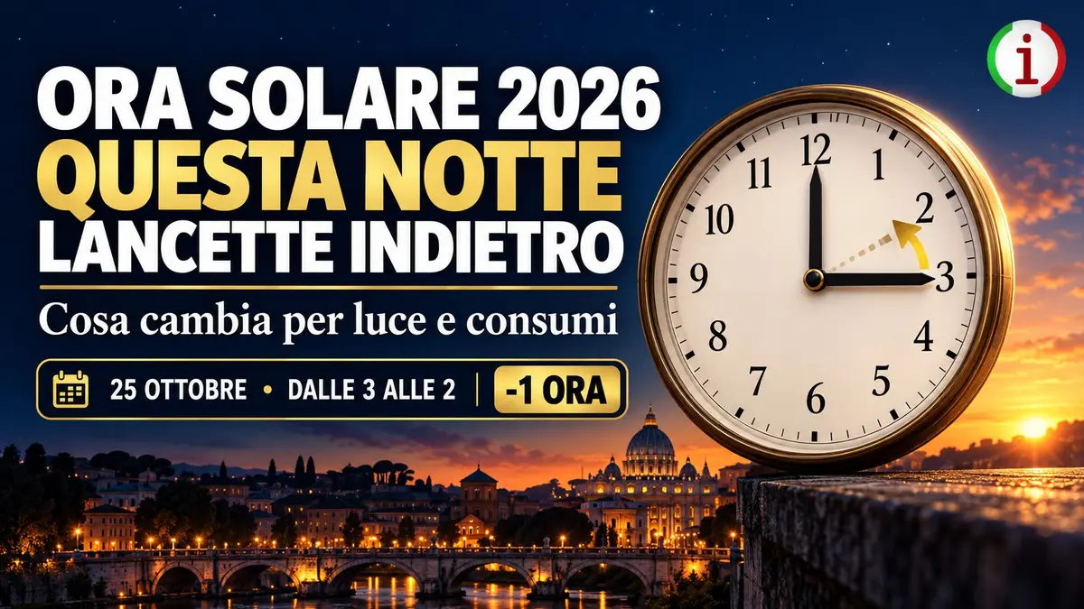  Ora solare 2026 questa notte lancette indietro di un’ora e cosa succede a luce e consumi