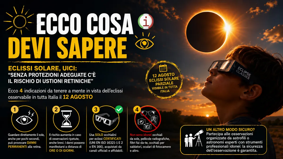 Eclissi solare, Uici: “Senza protezioni adeguate c’è il rischio di ustioni retiniche”
