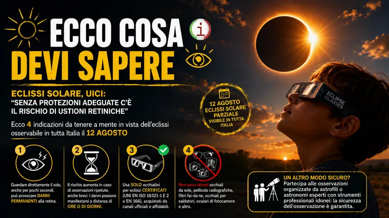 Eclissi solare, Uici: “Senza protezioni adeguate c’è il rischio di ustioni retiniche”