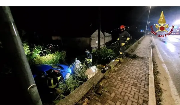 Incidente a Isernia, auto fuori strada e fuga di gas nella notte