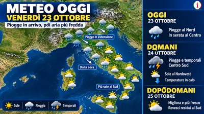 Meteo weekend 24 e 25 ottobre piogge e aria fredda prima del ritorno dell’anticiclone