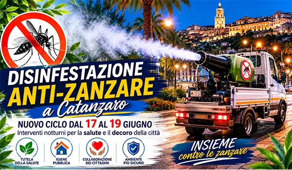 Disinfestazione a Catanzaro, nuovo ciclo anti-zanzare dal 17 al 19 giugno tutti i dettagli