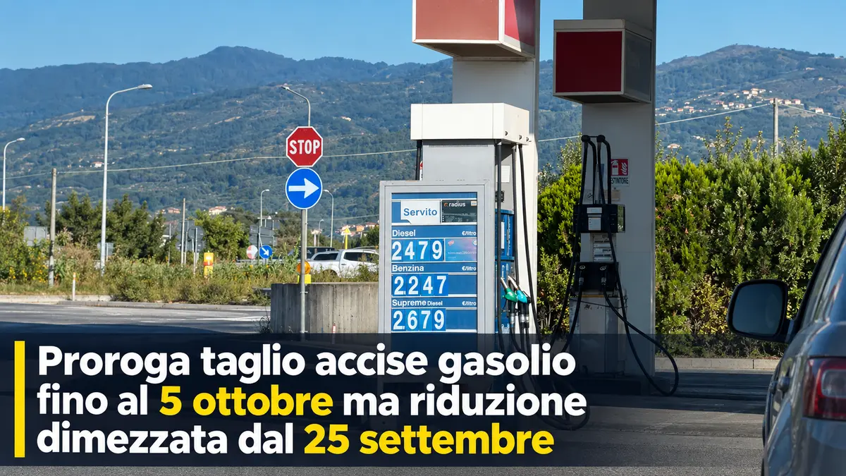 Proroga taglio accise gasolio fino al 5 ottobre ma riduzione dimezzata dal 25 settembre