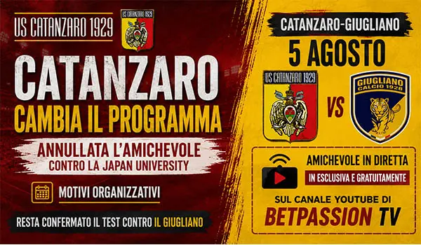 Catanzaro, annullata l'amichevole con la Japan University: confermato il test contro il Giugliano in diretta TV