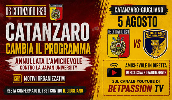 Catanzaro, annullata l'amichevole con la Japan University: confermato il test contro il Giugliano in diretta TV