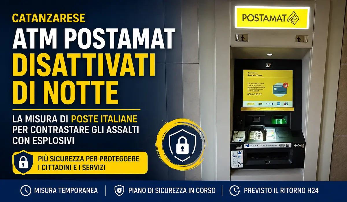 Poste Italiane, ATM Postamat disattivati di notte nel Catanzarese