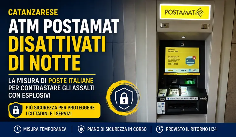 Poste Italiane, ATM Postamat disattivati di notte nel Catanzarese