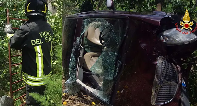 Schianto a Soriano Calabro: auto precipita per 7 metri, donna salvata dai Vvf
