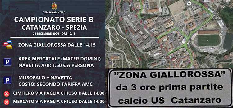Zona Giallorossa per Catanzaro - Spezia: le disposizioni su traffico, viabilità e parcheggi