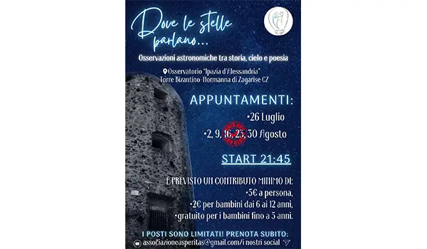 Osservazioni Astronomiche a Zagarise: Sold Out il 16 e 23 Agosto, Ultima Data il 30 Agosto