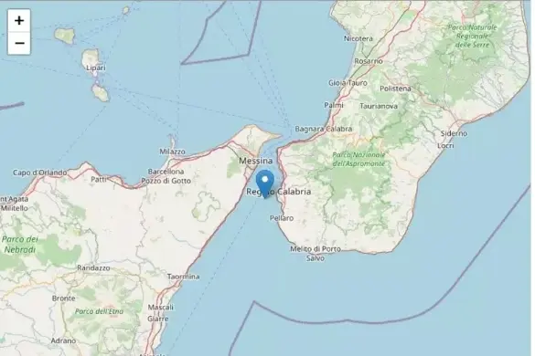 Terremoto nello Stretto di Messina: scossa di magnitudo 2.6 tra Reggio Calabria e Messina