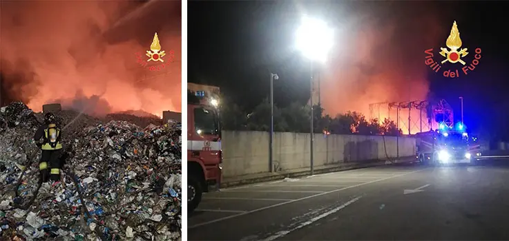 Gizzeria: Incendio in un'azienda di smaltimento rifiuti, intervento massiccio dei Vvf