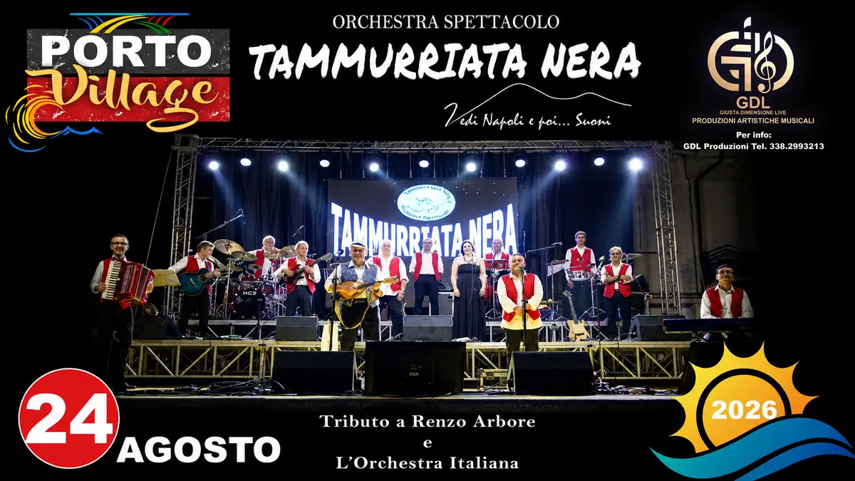 Porto Village questa sera il grande omaggio a Renzo Arbore con l’orchestra spettacolo “Tamurriata Nera” 
