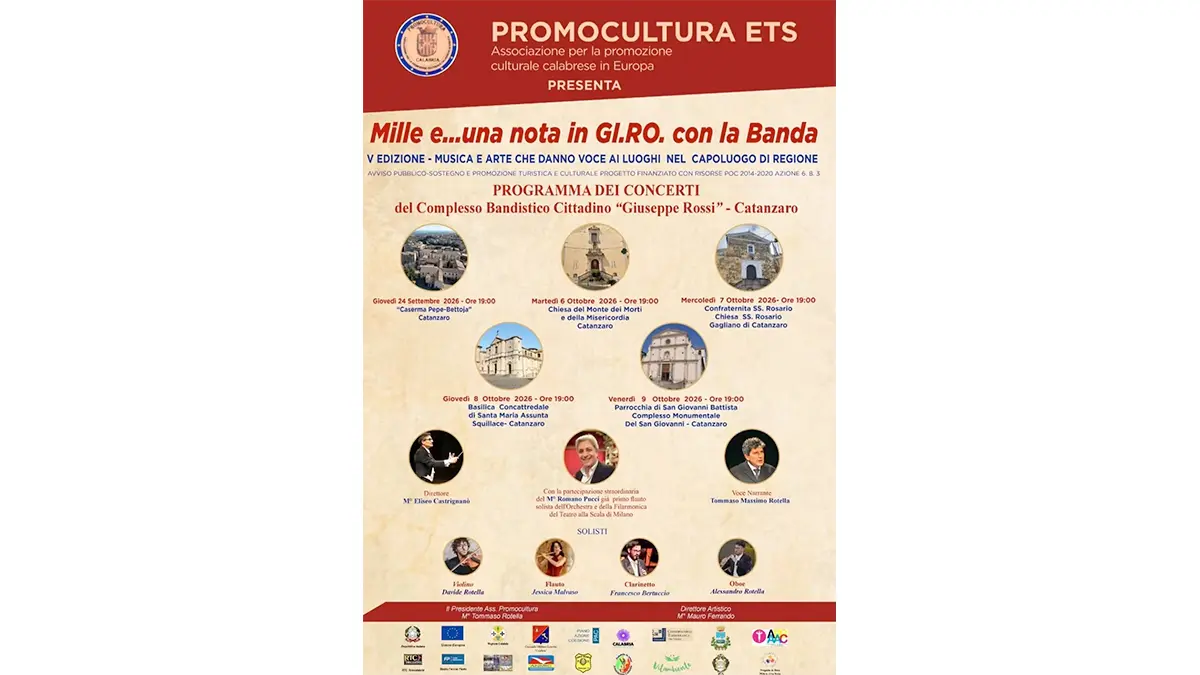 Mille e una nota in GI.RO. con la Banda: quattro concerti tra Catanzaro e Squillace