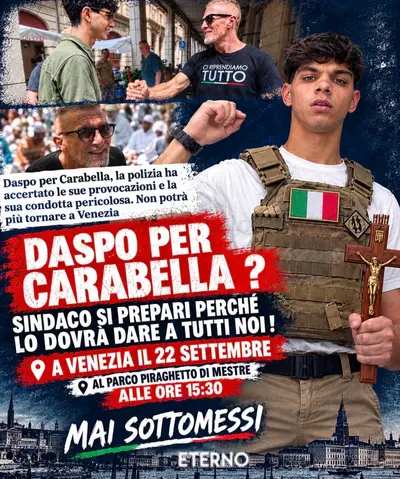 Simone Carabella, manifestazione a Venezia il 22 settembre. Eterno: «Non sarà solo»