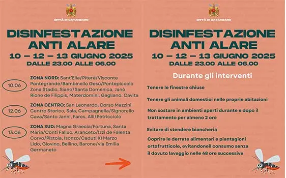 Al via questa notte gli interventi di disinfestazione anti-alare