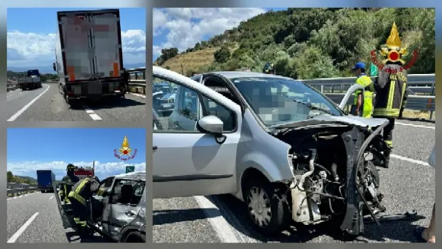 Impatto violento sull’A2: auto distrutta dopo l’urto con un tir, ferita una donna