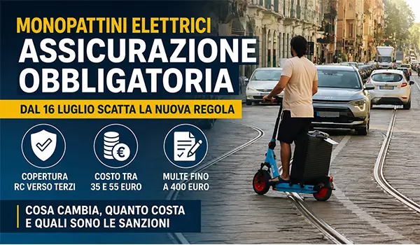 Monopattini elettrici, dal 16 luglio assicurazione obbligatoria: quanto costa, cosa cambia e quali sono le sanzioni