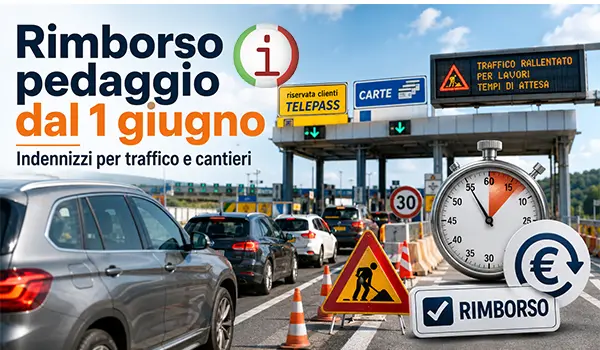 Rimborso pedaggio autostradale dal 1 giugno per blocchi del traffico e ritardi da cantieri