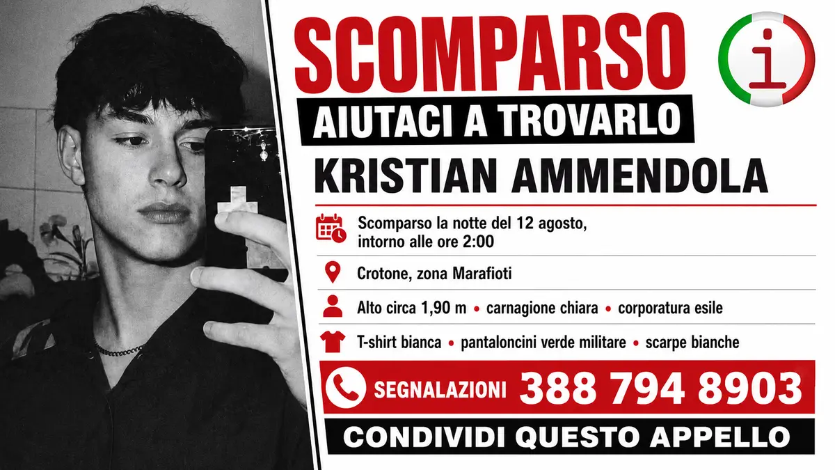 Kristian Ammendola scomparso a Crotone appello per ritrovarlo