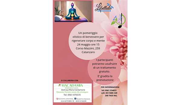Corpo e mente in equilibrio: evento olistico gratuito il 24 maggio a Catanzaro - Tutti i dettagli