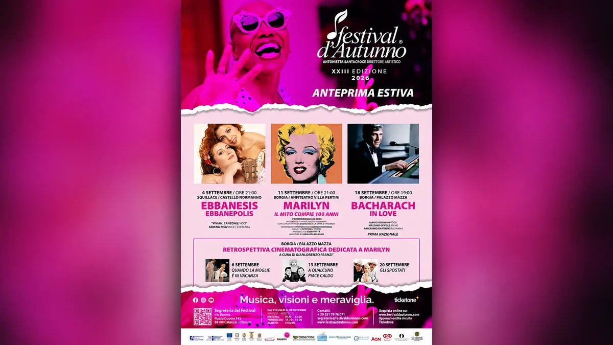 Festival d’Autunno, a settembre riflettori puntati sulle Ebbanesis, sulla vita di Marilyn Monroe e la musica di Burt Bacharach