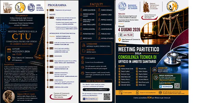Giovedì 4 giugno alla Camera di Commercio di Catanzaro CTU in ambito sanitario: avvocati e medici a confronto sulle ultime novità