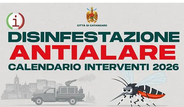 Disinfestazione antialare a Catanzaro 2026: calendario completo degli interventi nelle zone Nord, Centro e Sud