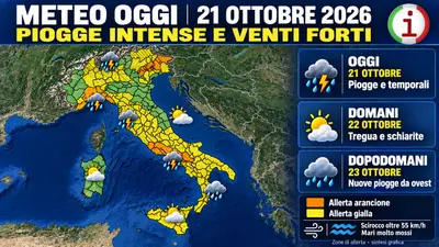 Meteo 21 ottobre 2026 piogge intense e Scirocco poi una tregua prima del nuovo peggioramento