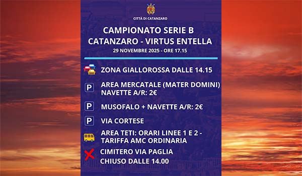 Zona Giallorossa Catanzaro–Virtus Entella: informazioni su viabilità, parcheggi e navette