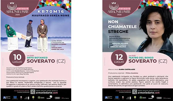 Ad armonie d'Arte nuove produzioni e artisti di calibro per un doppio appuntamento di Teatro Civile A Soverato, il 10 e 12 luglio