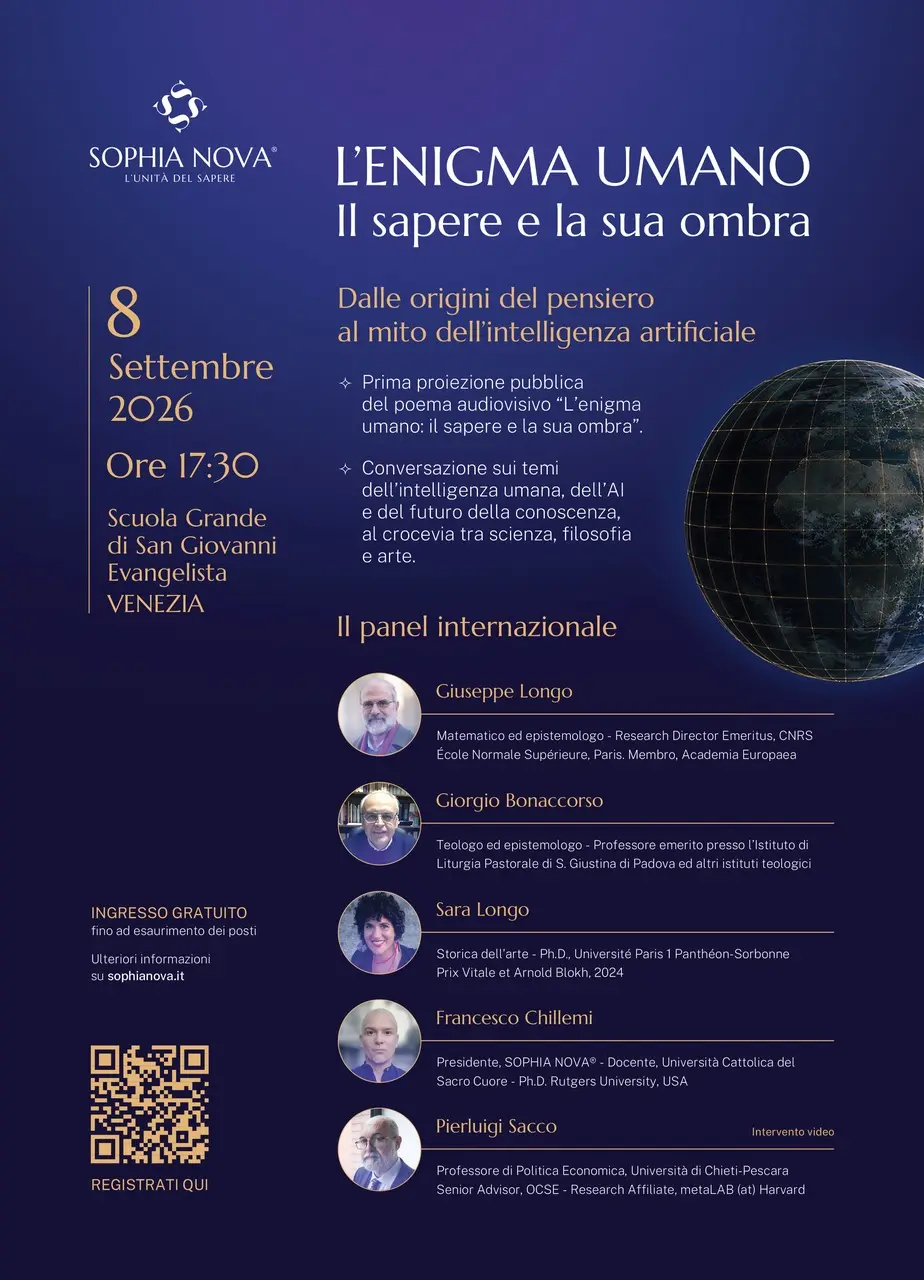 L’associazione SOPHIA NOVA presenta in anteprima nazionale “L’enigma umano: il sapere e la sua ombra” a Venezia