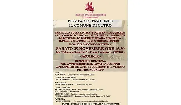 Riscoprire Pasolini: a Cutro un convegno tra testimonianze e documenti storici