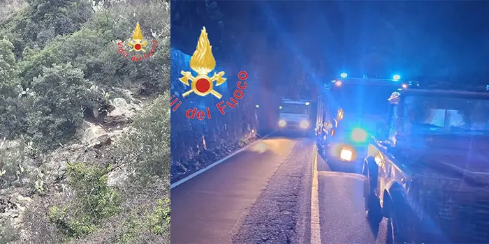 Vvf Catanzaro: frana sulla strada Taverna – San Giovanni d’Albi, chiuso il tratto per rischio caduta massi