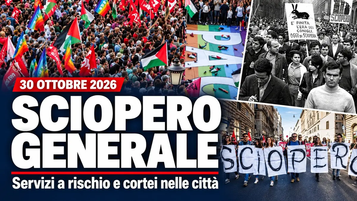 Sciopero generale oggi 30 ottobre 2026 servizi a rischio e cortei a Roma e Milano